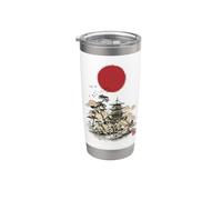 Japón Pagoda Anime Retro Sol Sobre Montaña Paisaje Vintage Vaso térmico de acero inoxidable de doble pared