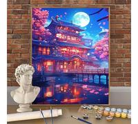 Japón Pintura por Numeros para Adultos y Niños con Kit Completo, DIY Arquitectura Pintura por Números 30x40cm (Enrollado Sin Arrugas), 3 Pinceles y Pinturas Acrílicas- Decoración Regalo W-O58