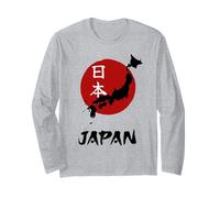 Japón, Rojo, Naciente, Sol, con, país, Mapa, símbolo, japonés, Manga Larga