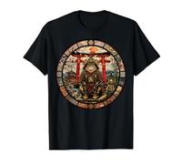 Japón Samurai Guardian Gato Vitral Japonés Camiseta gráfica económica, Hombre, Negro, L
