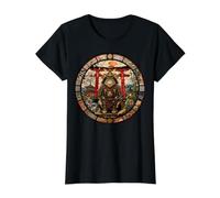Japón Samurai Guardian Gato Vitral Japonés Camiseta gráfica económica, Mujer, Negro, S