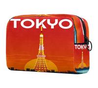 Japón Tokyo Sunset River - Bolsa de cosméticos para mujer, neceser de viaje, bolsa organizadora de maquillaje grande con cremallera, multicolor, 18.5x7.5x13cm/7.3x3x5.1in, Neceser