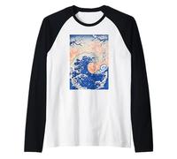 Japonés Big Wave Cherry Blossom Ukiyo-e Ocean Art Camiseta Manga Raglan