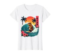 Japonés Capybara Surfing Kanagawa Wave Funny Surf Animal Camiseta gráfica económica