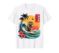 Japonés Capybara Surfing Kanagawa Wave Funny Surf Animal Camiseta gráfica económica, Hombre, Blanco, M