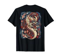 Japonés Dragón Koi Fish Sakura Tatuaje Arte Diseño Estético Camiseta