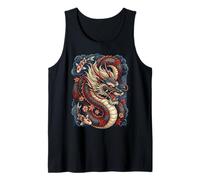 Japonés Dragón Koi Fish Sakura Tatuaje Arte Diseño Estético Camiseta sin Mangas