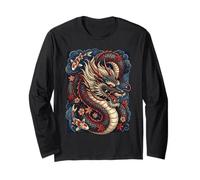 Japonés Dragón Koi Fish Sakura Tatuaje Arte Diseño Estético Manga Larga