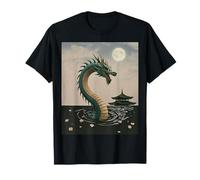Japonés Dragón Sakura Flor Luna Llena Fantasía Arte Viaje Camiseta