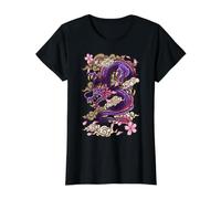 Japonés Estética Dragón Tatuaje Flor De Cerezo (en la Parte traser Camiseta gráfica económica, Mujer, Negro, XL