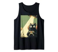Japonés Gamer Cat Videojuegos Secuestro OVNI Alien Camiseta sin Mangas