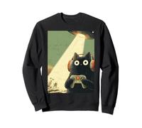 Japonés Gamer Cat Videojuegos Secuestro OVNI Alien Sudadera