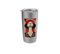 Japonés Geisha Mujer Arte Kanji Tokio Japón Hanami Anime Vaso térmico de acero inoxidable de doble pared