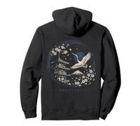 Japonés Grulla Pagoda Sakura Monte Fuji Luna Arte Zen Sudadera con Capucha