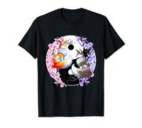 Japonés Kitsune Sakura Cherry Blossom Flores Ying Yang Fox Camiseta