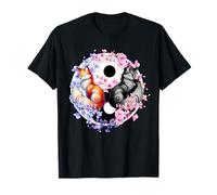 Japonés Kitsune Sakura Cherry Blossom Flores Ying Yang Fox Camiseta