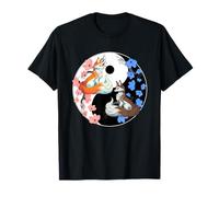 Japonés Kitsune Sakura Cherry Blossom Flores Ying Yang Fox Camiseta