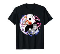 Japonés Kitsune Sakura Cherry Blossom Flores Ying Yang Fox Camiseta