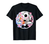 Japonés Kitsune Sakura Cherry Blossom Flores Ying Yang Fox Camiseta