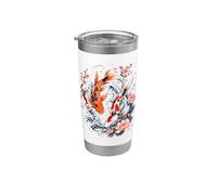 Japonés Koi Carp Fish Nishikigoi Lotus Flower Japan Art Vaso térmico de acero inoxidable de doble pared