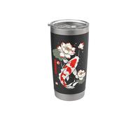 Japonés Koi Carp Fish Nishikigoi Lotus Flower Japan Art Vaso térmico de acero inoxidable de doble pared