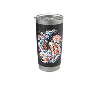 Japonés Koi Carp Fish Nishikigoi Lotus Flower Japan Art Vaso térmico de acero inoxidable de doble pared
