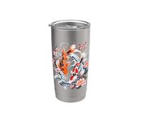 Japonés Koi Carp Fish Nishikigoi Lotus Flower Japan Art Vaso térmico de acero inoxidable de doble pared