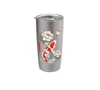Japonés Koi Carp Fish Nishikigoi Lotus Flower Japan Art Vaso térmico de acero inoxidable de doble pared