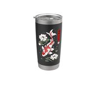 Japonés Koi Carpa Pescado Nishikigoi Lotus Flower Japón Cultura Vaso térmico de acero inoxidable de doble pared