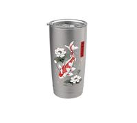 Japonés Koi Carpa Pescado Nishikigoi Lotus Flower Japón Cultura Vaso térmico de acero inoxidable de doble pared