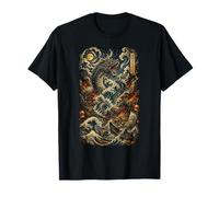 Japonés Mar Dragón Caos Onda Samurai Vintage Anime Los Amantes Camiseta