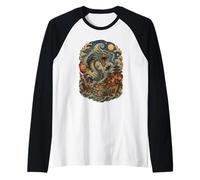 Japonés Mar Dragón Caos Onda Samurai Vintage Anime Los Amantes Camiseta Manga Raglan