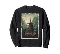 Japonés Pagoda Templo Montaña Ukiyo-e Arte Hombres Mujeres Niños Sudadera