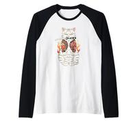 Japonés Samurai Gato Katana Japonés Irezumi Tatuaje Arte Camiseta Manga Raglan