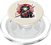 Japonés Samurai Girl Black Cat Kawaii Anime Mujeres Niñas Niños PopSockets PopGrip para MagSafe