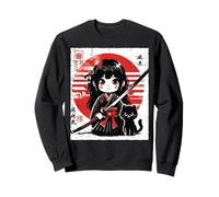 Japonés Samurai Girl Black Cat Kawaii Anime Mujeres Niñas Niños Sudadera