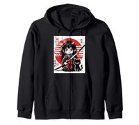 Japonés Samurai Girl Black Cat Kawaii Anime Mujeres Niñas Niños Sudadera con Capucha