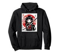 Japonés Samurai Girl Black Cat Kawaii Anime Mujeres Niñas Niños Sudadera con Capucha
