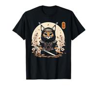 Japonés Samurai Ninja Caracal Tatuaje Japonés Arte Kawaii Camiseta