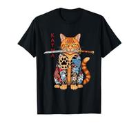 Japonés Samurai Ninja Cat Kawaii Tatuaje Gráfico Camiseta