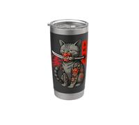 Japonés Samurai Ninja Cat Kawaii Tatuaje Gráfico Vaso térmico de acero inoxidable de doble pared