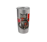 Japonés Samurai Ninja Cat Kawaii Tatuaje Gráfico Vaso térmico de acero inoxidable de doble pared