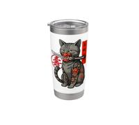 Japonés Samurai Ninja Cat Kawaii Tatuaje Gráfico Vaso térmico de acero inoxidable de doble pared