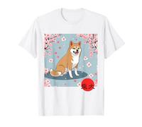 Japonés Shiba Inu Sakura Cerezo Flores Kanji Camiseta