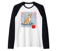 Japonés Shiba Inu Sakura Cerezo Flores Kanji Camiseta Manga Raglan