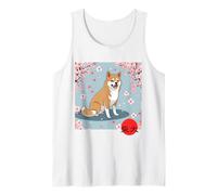 Japonés Shiba Inu Sakura Cerezo Flores Kanji Camiseta sin Mangas
