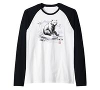Japonés Sumi-e Oso Tinta Lavado Arte Zen Tranquilidad Naturaleza Camiseta Manga Raglan