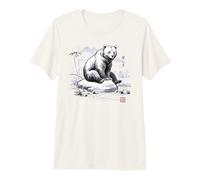 Japonés Sumi-e Oso Tinta Lavado Arte Zen Tranquilidad Naturaleza Camiseta Premium