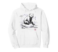 Japonés Sumi-e Oso Tinta Lavado Arte Zen Tranquilidad Naturaleza Sudadera con Capucha