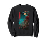 Japonés Templo Luna Noche Paisaje Estilo Vintage Sudadera